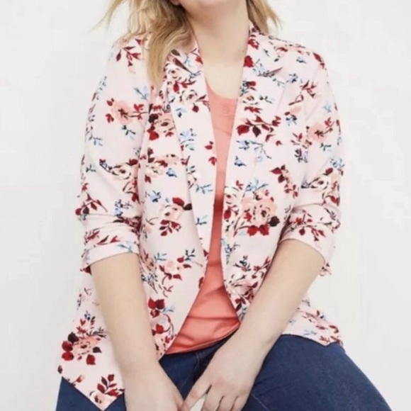 🆕Lane Bryant 26 spring pink floral flowers blazer jacket NWT! - Picture 2 of 4